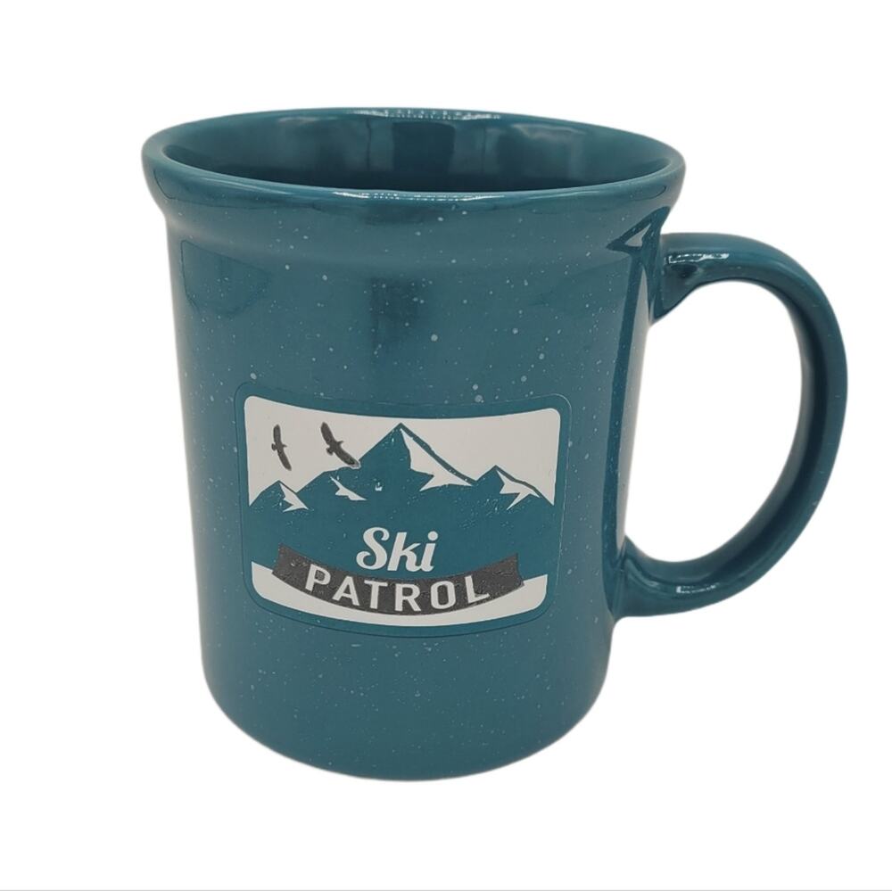 Ski Patrol Spellout DesignPac Teal Ceramic Mug with Mountain & Birds in Flight